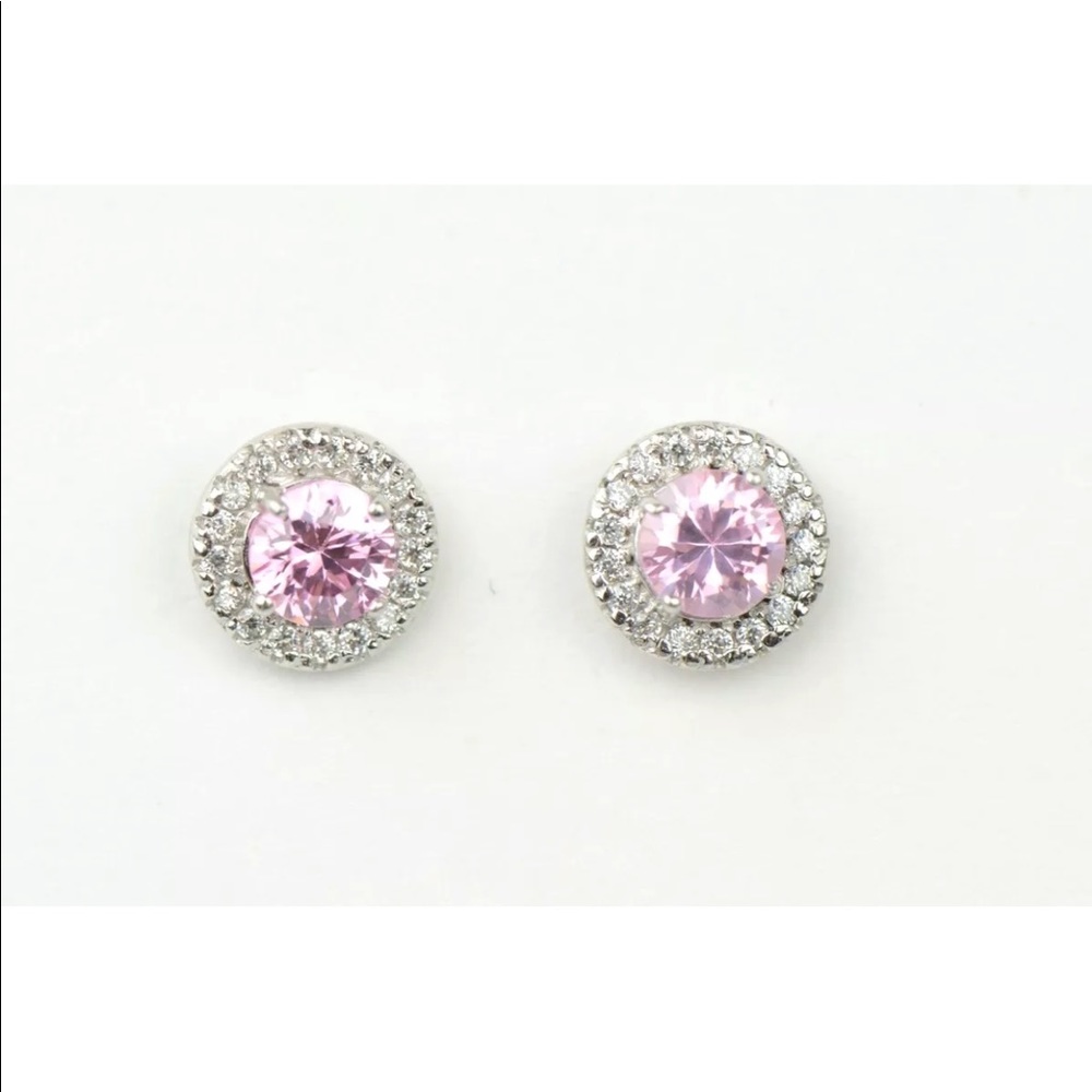 14k Solid White Gold CZ Stud Earrings - Picture 1 of 8